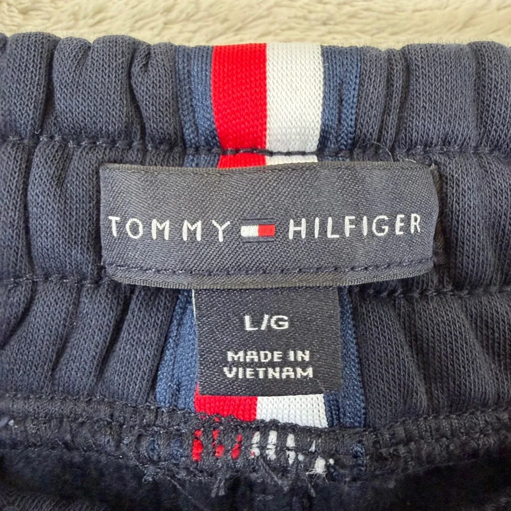 Tommy Hilfiger Mens Navy Blue Logo Jogger Sweatpants Size Large Fleece Lined